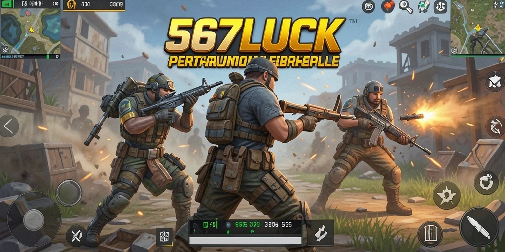 Screenshot utama 567LUCK menampilkan aksi mendebarkan dalam game Battle Royale.