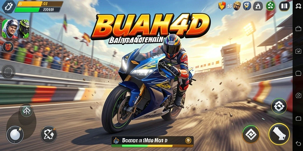 Gameplay seru dari BUAH4D dengan balapan motor yang mendebarkan.