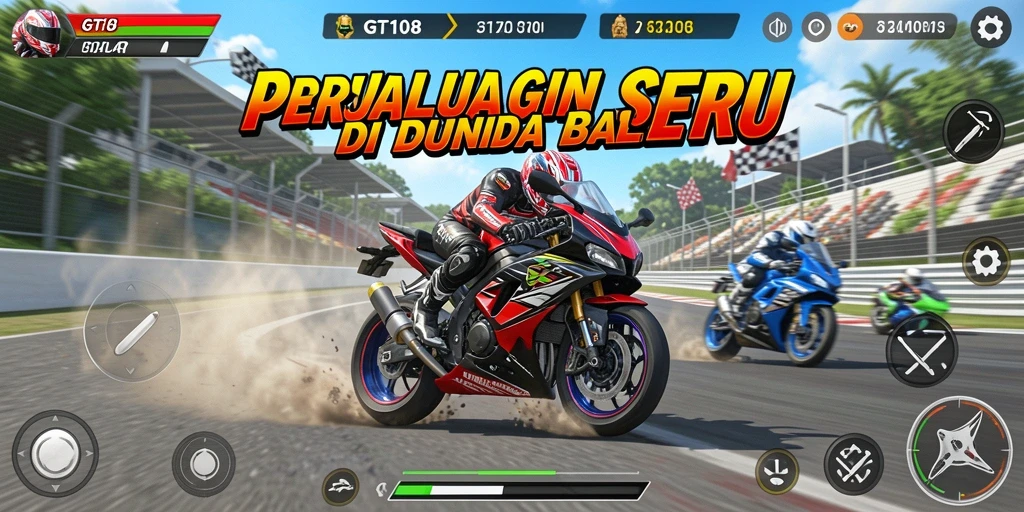 Gameplay GT108 menampilkan kecepatan tinggi dan adrenalin balapan motor.