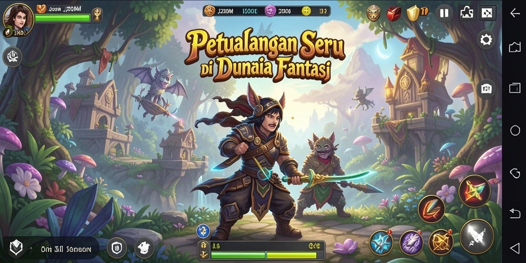 Screenshot tampilan gameplay J200M dengan aksi seru di dunia fantasi.