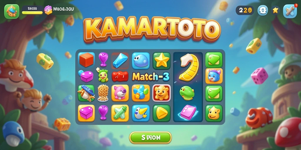 Tangkapan layar dari gameplay KAMARTOTO yang menampilkan kecocokan warna dalam permainan Match-3.