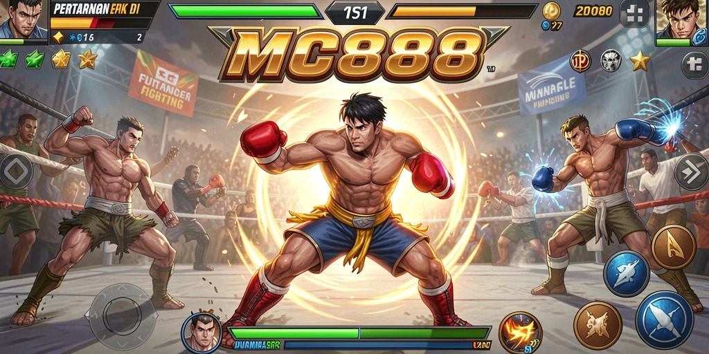 Screenshot MC888 menampilkan aksi pertarungan mendebarkan antara karakter-karakter kuat.