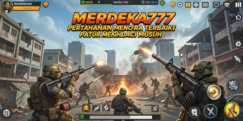 Tampilan gameplay MERDEKA777 dengan strategi Tower Defense yang intens.