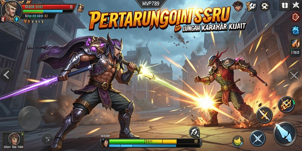 Screenshot menunjukkan aksi seru karakter bertarung dalam MVP789.