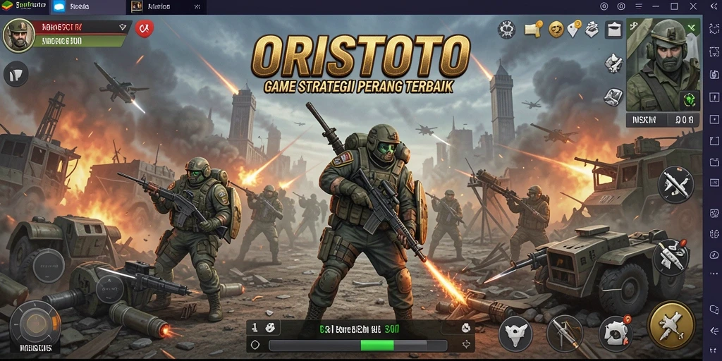 Screenshot utama ORISTOTO menampilkan aksi pertempuran yang mendebarkan.