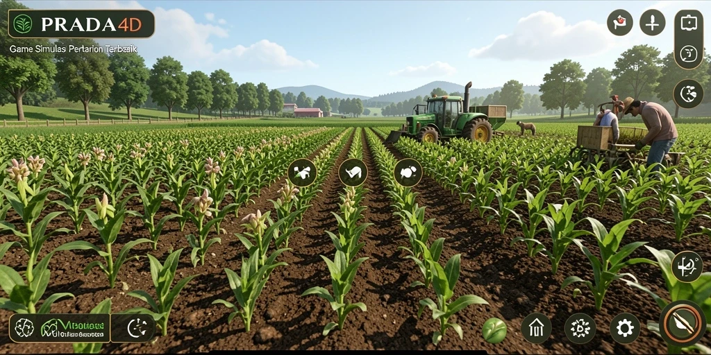 Screenshot PRADA4D menampilkan kebun yang rimbun dengan tanaman subur.