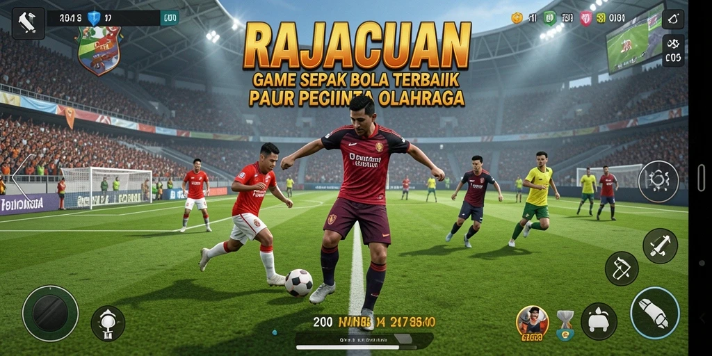 Screenshot gameplay RAJACUAN dengan aksi sepak bola yang mendebarkan.