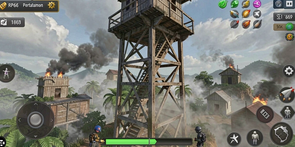 Gameplay RP66 yang menampilkan menara yang siap bertempur.