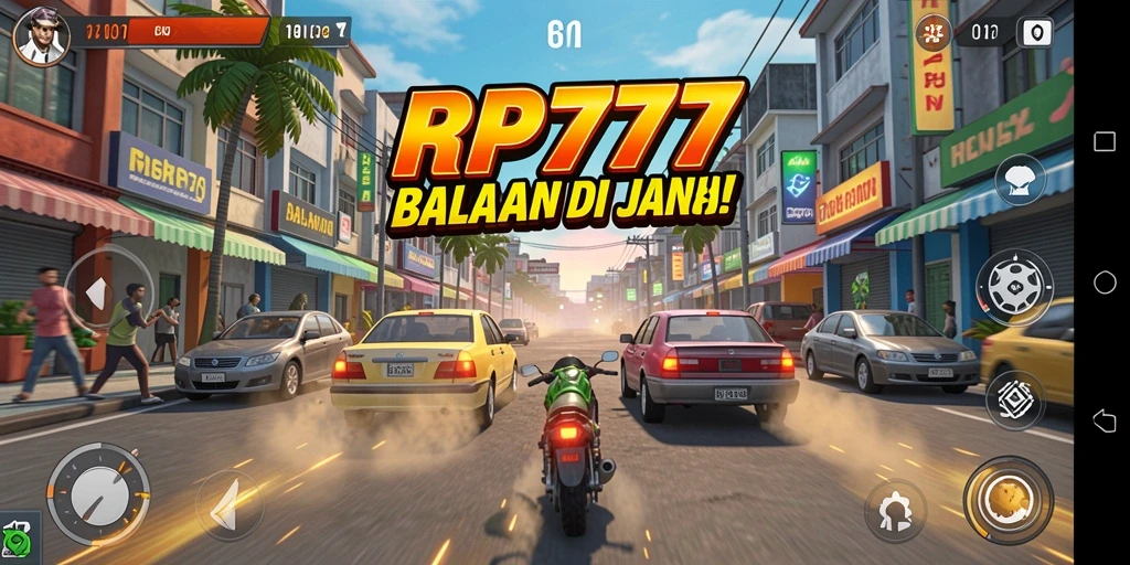 Tampilan gameplay RP777 saat balapan seru dan menantang.