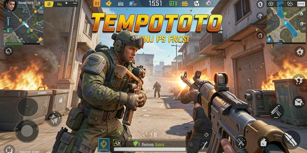 Tampilan gameplay intens di TEMPOTOTO dengan aksi tembak-menembak.